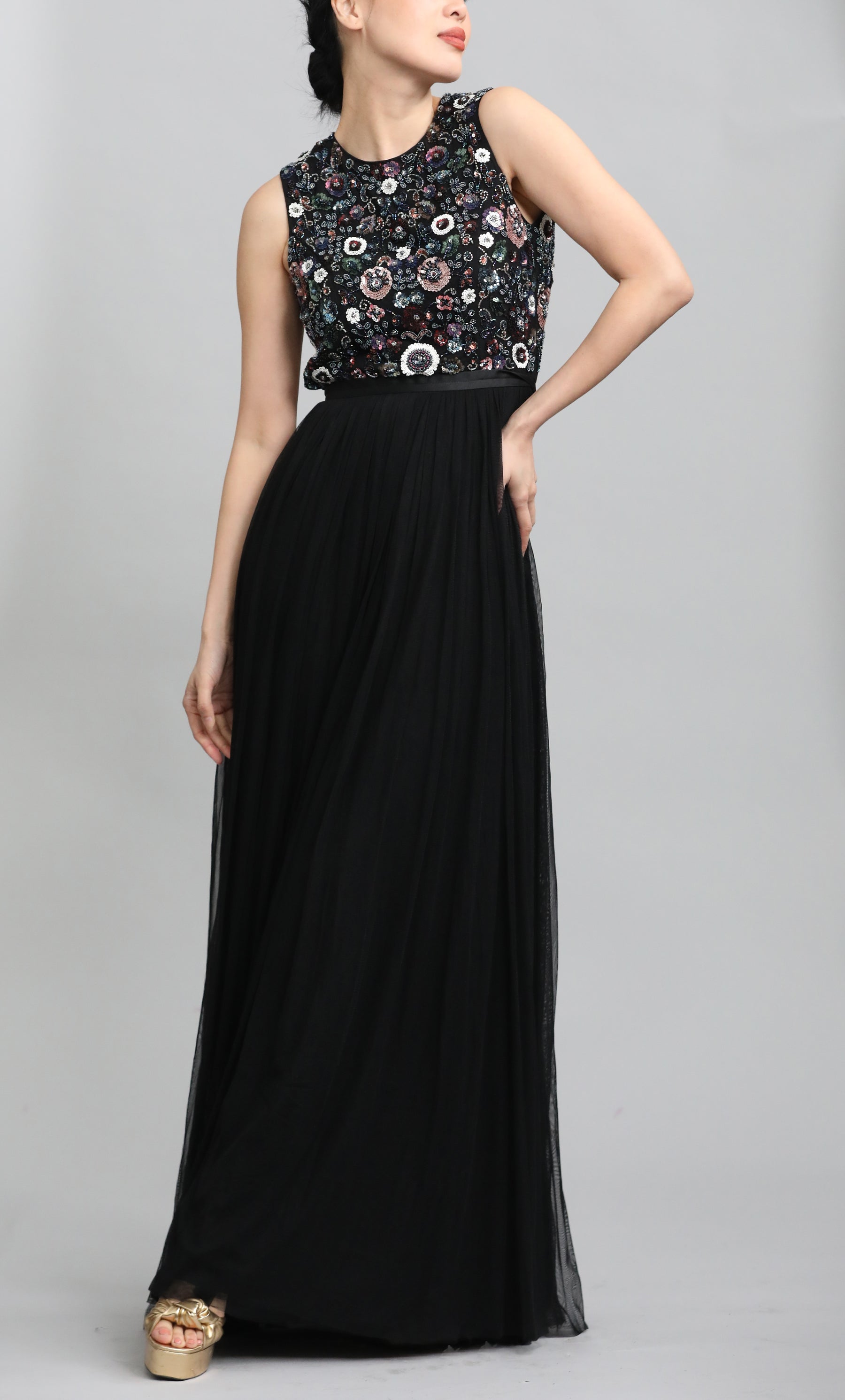Embellished Black Maxi Dress