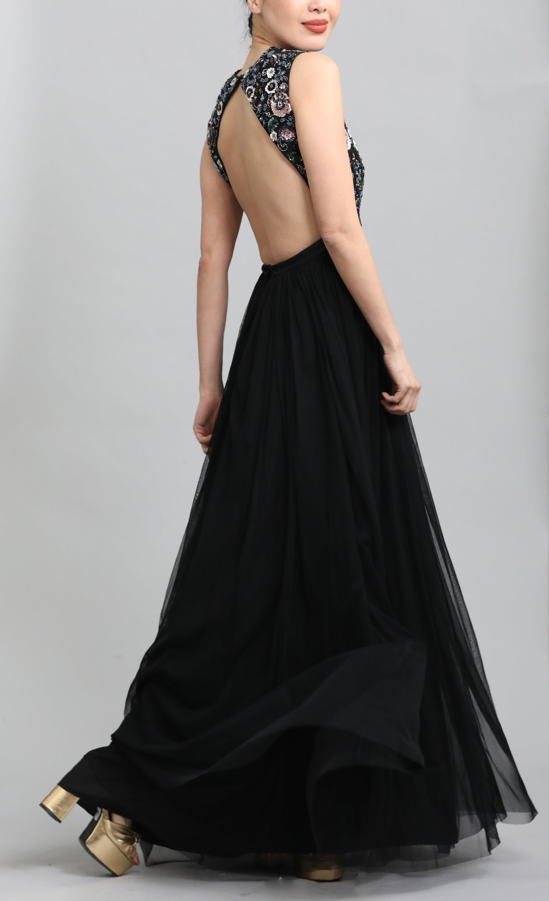 Embellished Black Maxi Dress