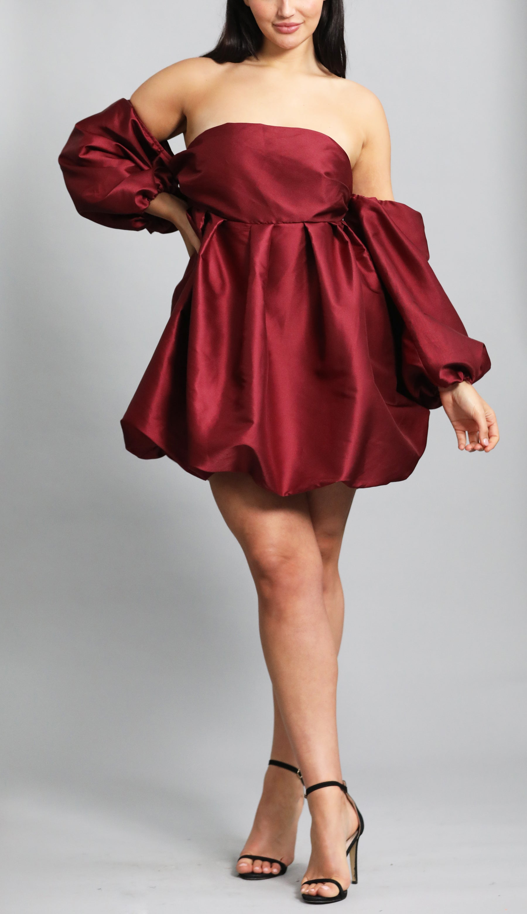 LUXE Puff Burgundy Dress