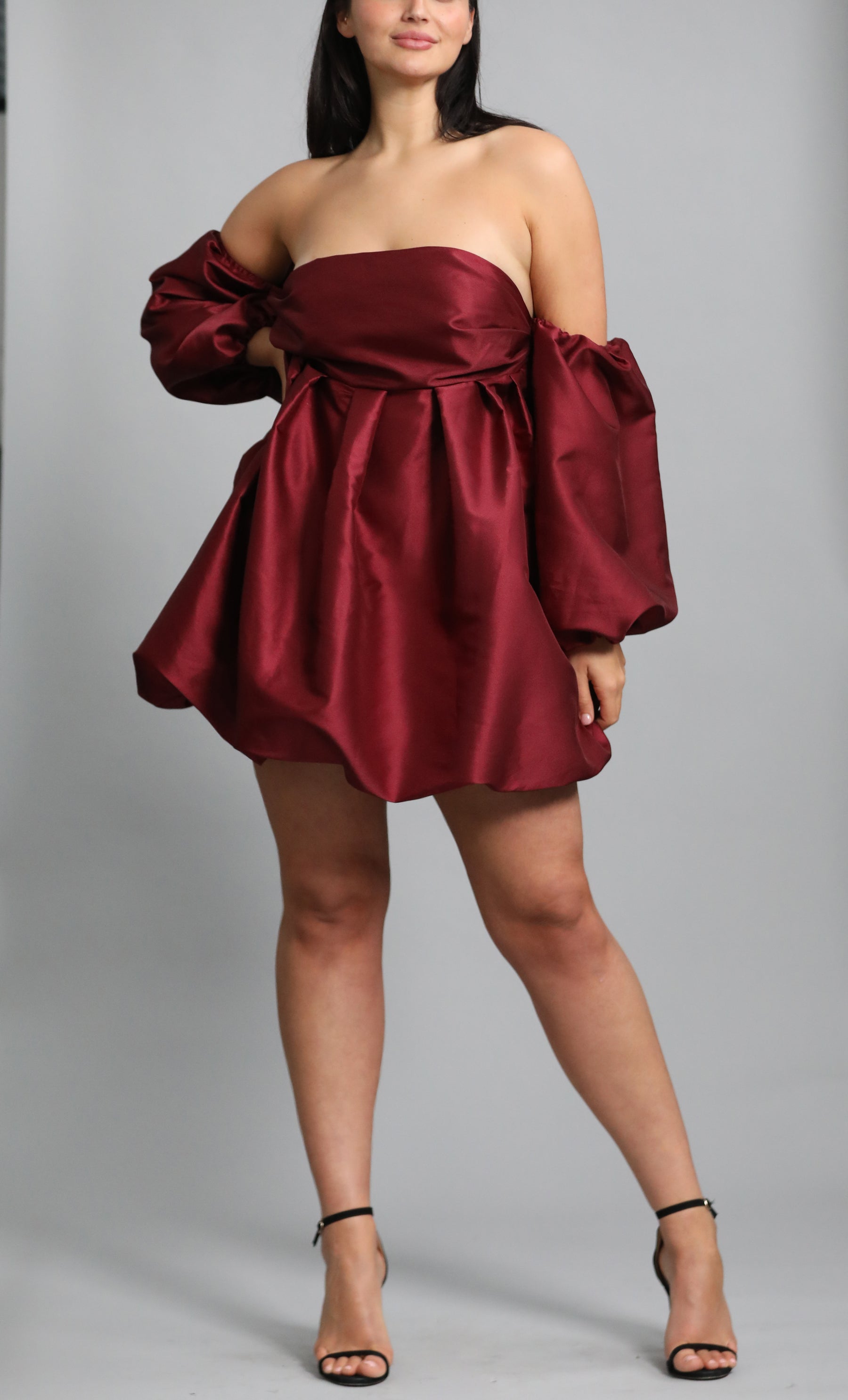 LUXE Puff Burgundy Dress