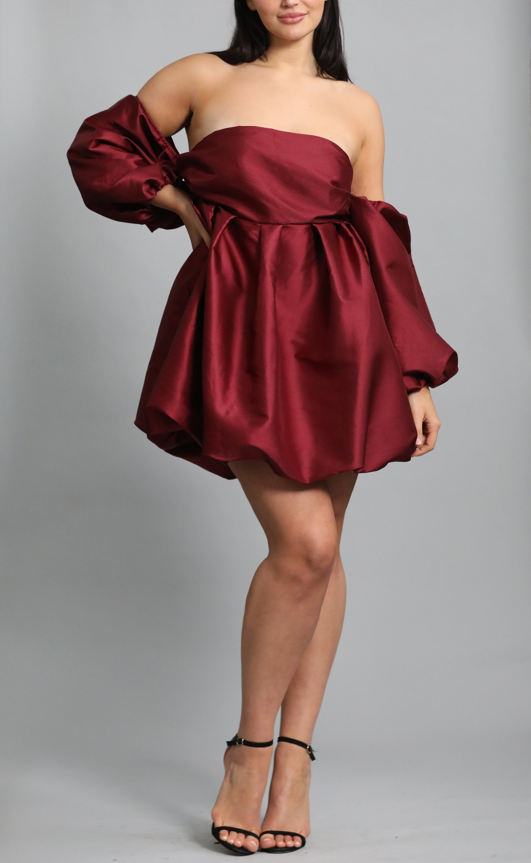 LUXE Puff Burgundy Dress
