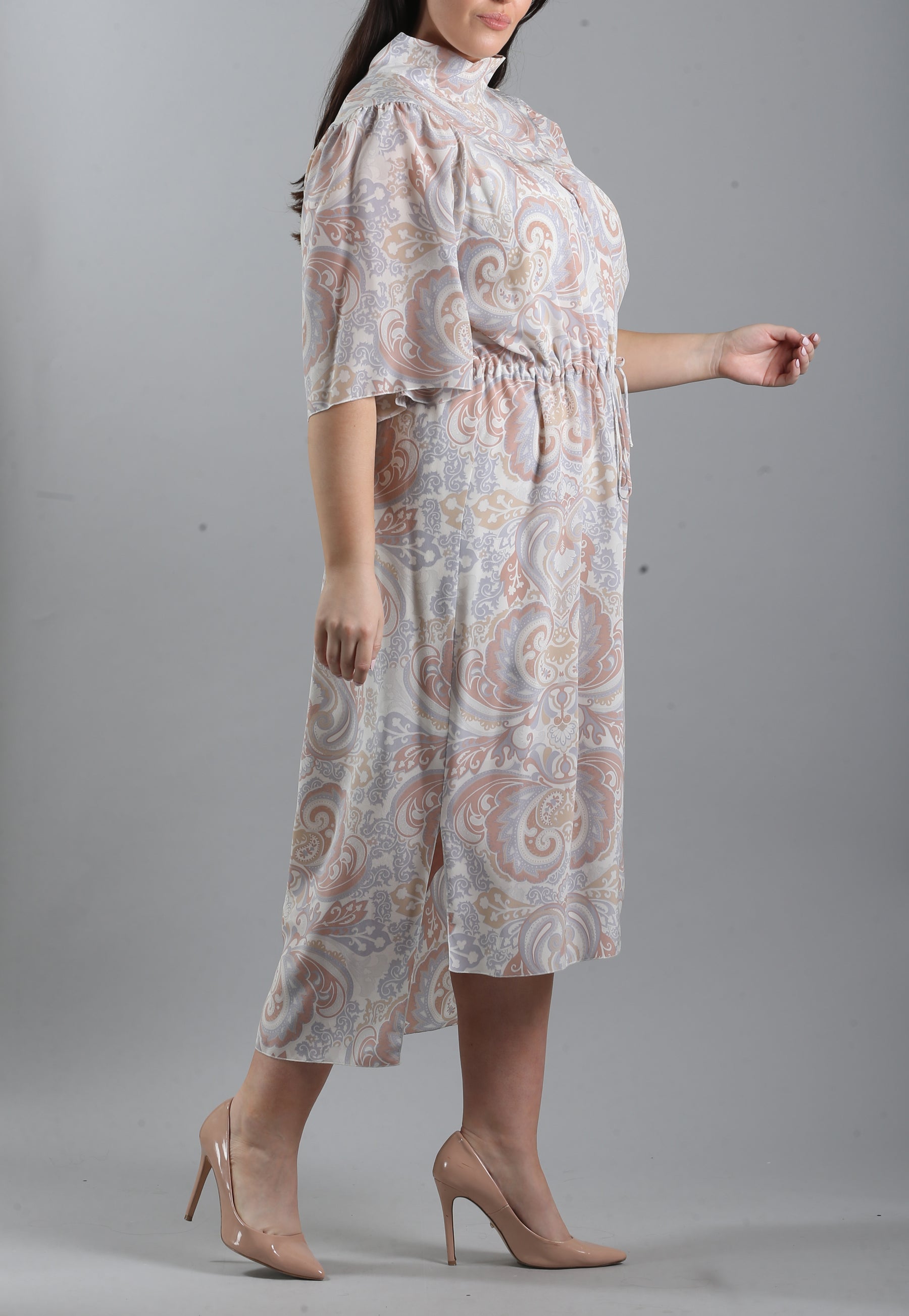 Gathered Printed Silk Crepe De Chine Midi Dress