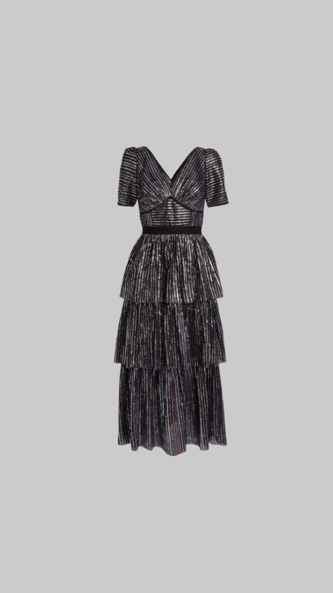 Sequin-Striped Tiered Midi Dress