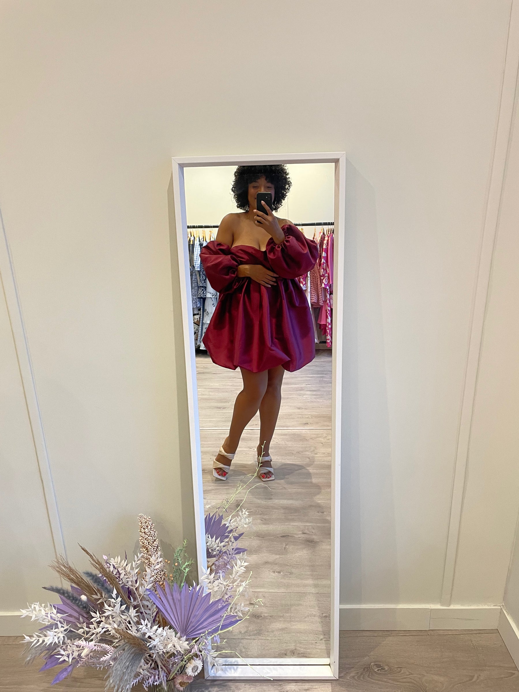 LUXE Puff Burgundy Dress