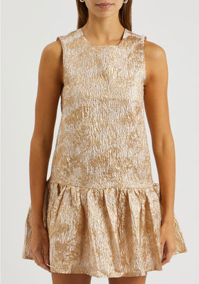 Sister Jane Cassandra Pinafore Jacquard Mini Dress In Gold