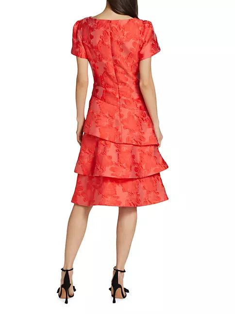 Teri Jon  Red Floral Tiered Cocktail Dress