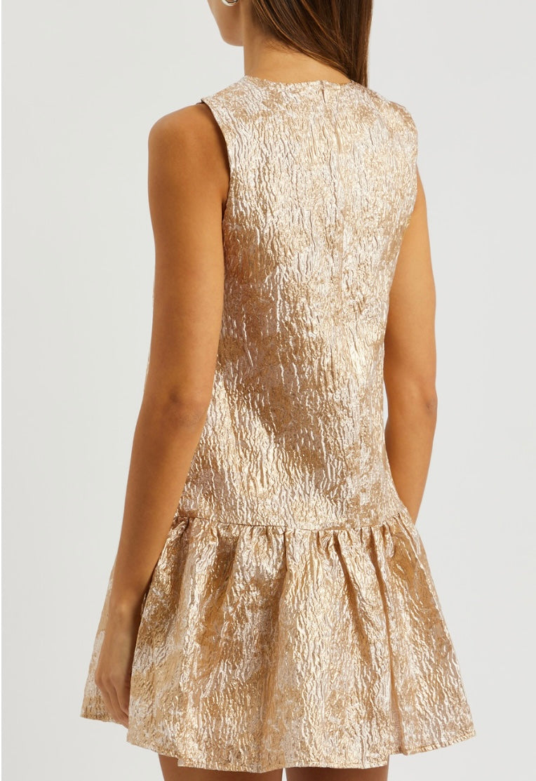 Sister Jane Cassandra Pinafore Jacquard Mini Dress In Gold