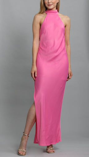 Claire Satin Drape Back Maxi Dress With Split - UK 12