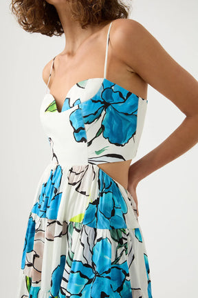Aje Botanical Tiered Maxi Dress Cool Camelia Blue White Floral