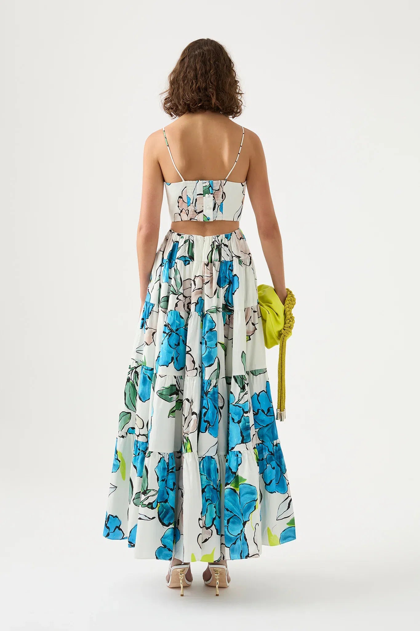 Aje Botanical Tiered Maxi Dress Cool Camelia Blue White Floral