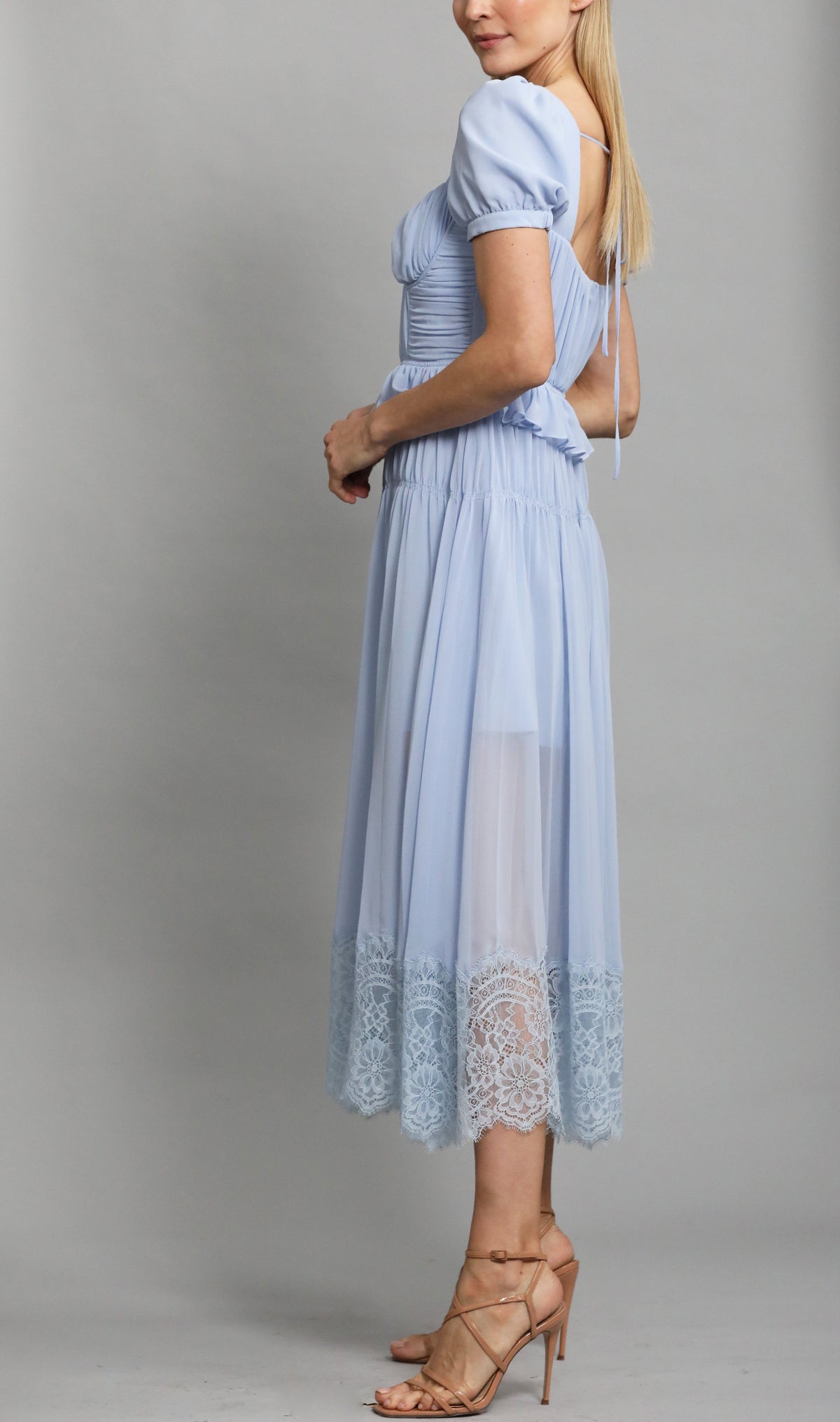 Self-Portrait Blue Pleated Chiffon Midi Dress