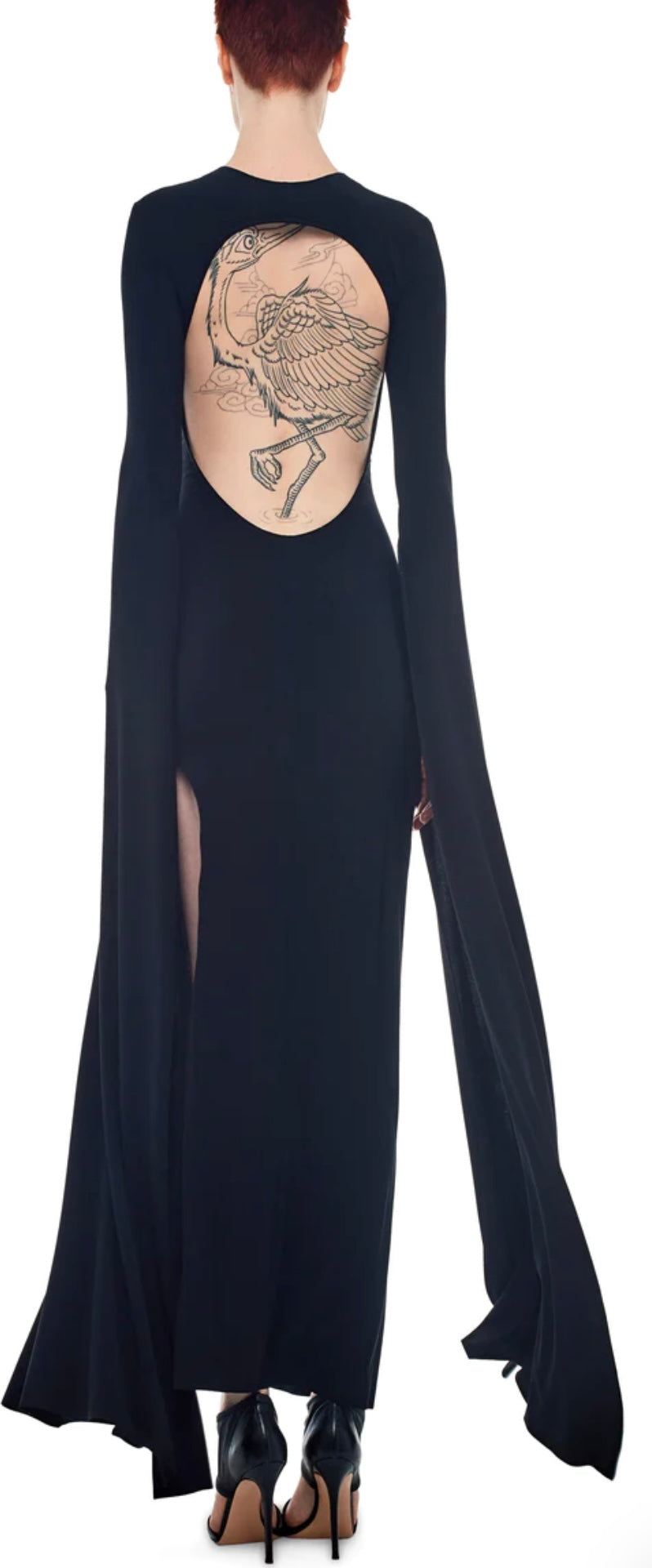 Norma Kamali Ribbon Sleeve Wide Slit Gown