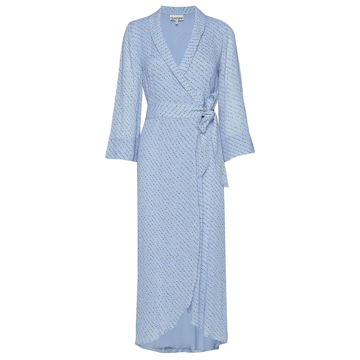 ganni wrap dress blue Blue Stripe Cotton Mini Wrap Dress