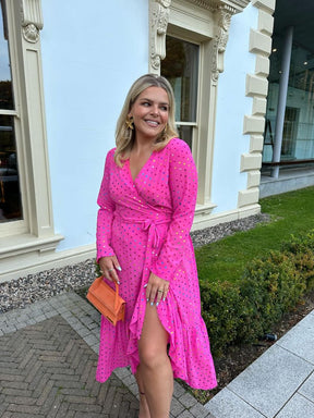 Never Fully Dressed Pink Mirror Wrap Dress