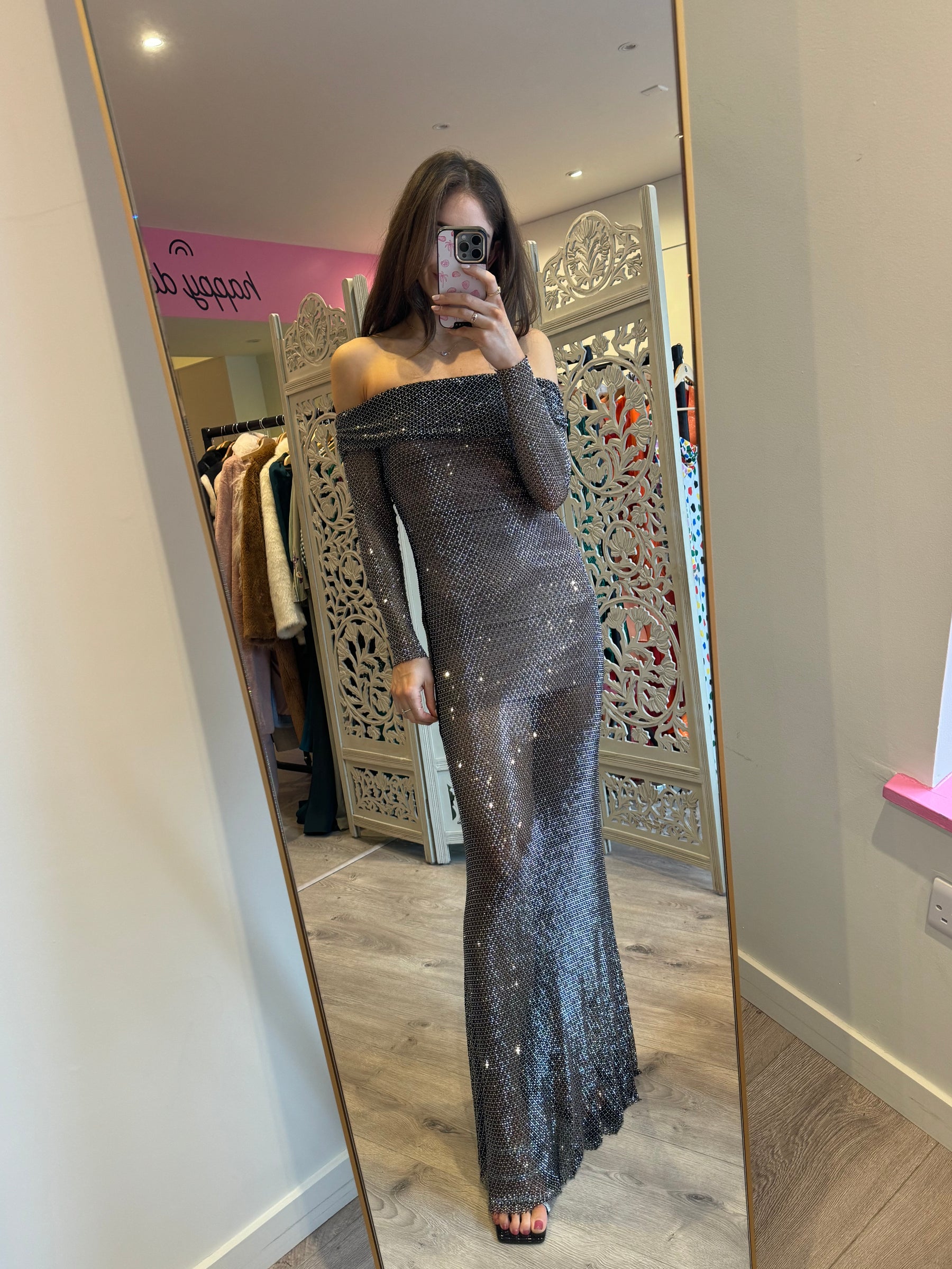 Self-Portrait Crystal-Embellished Fishnet Gown