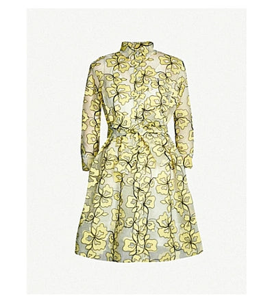 MAJE Reality Floral Embroidered Organza Shirt Dress In Yellow