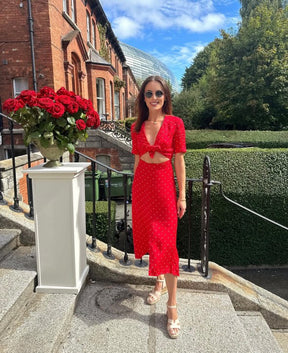 Maje Red Polka-Dot Tie Dress