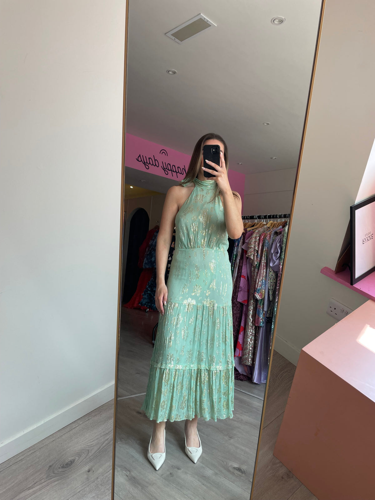 Rixo Eleanor Mint Midi Dress