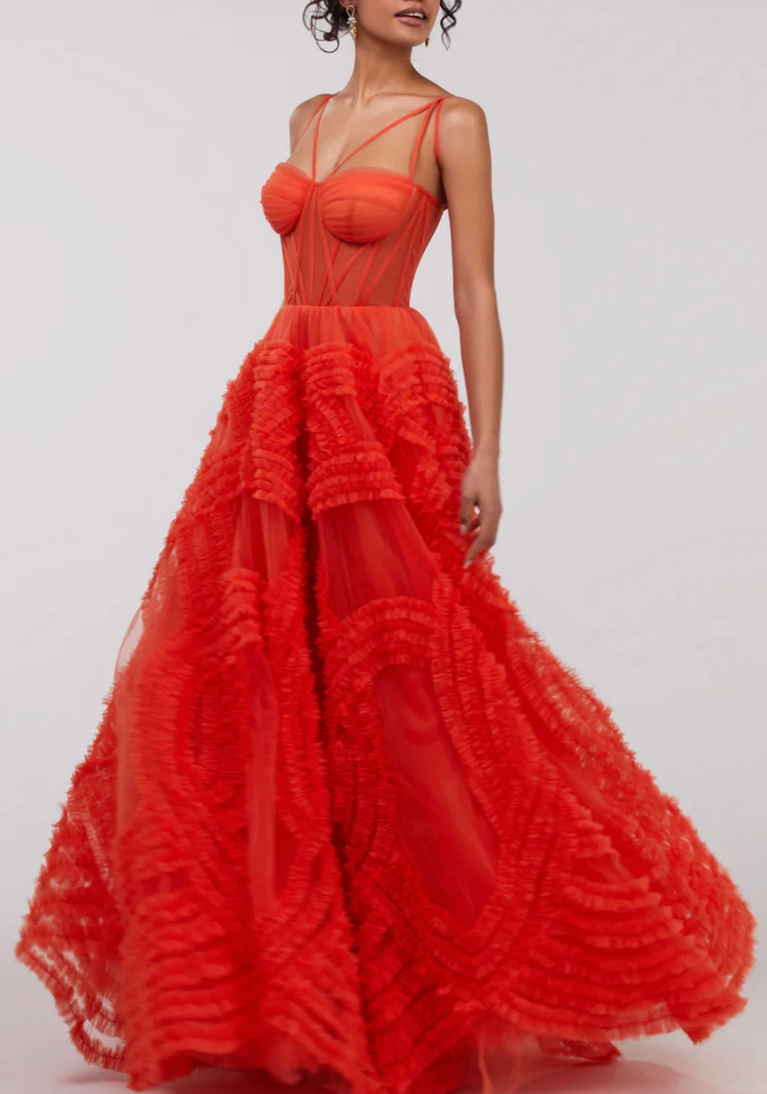 Milla Tangerine Tulle Ornament Maxi Dress