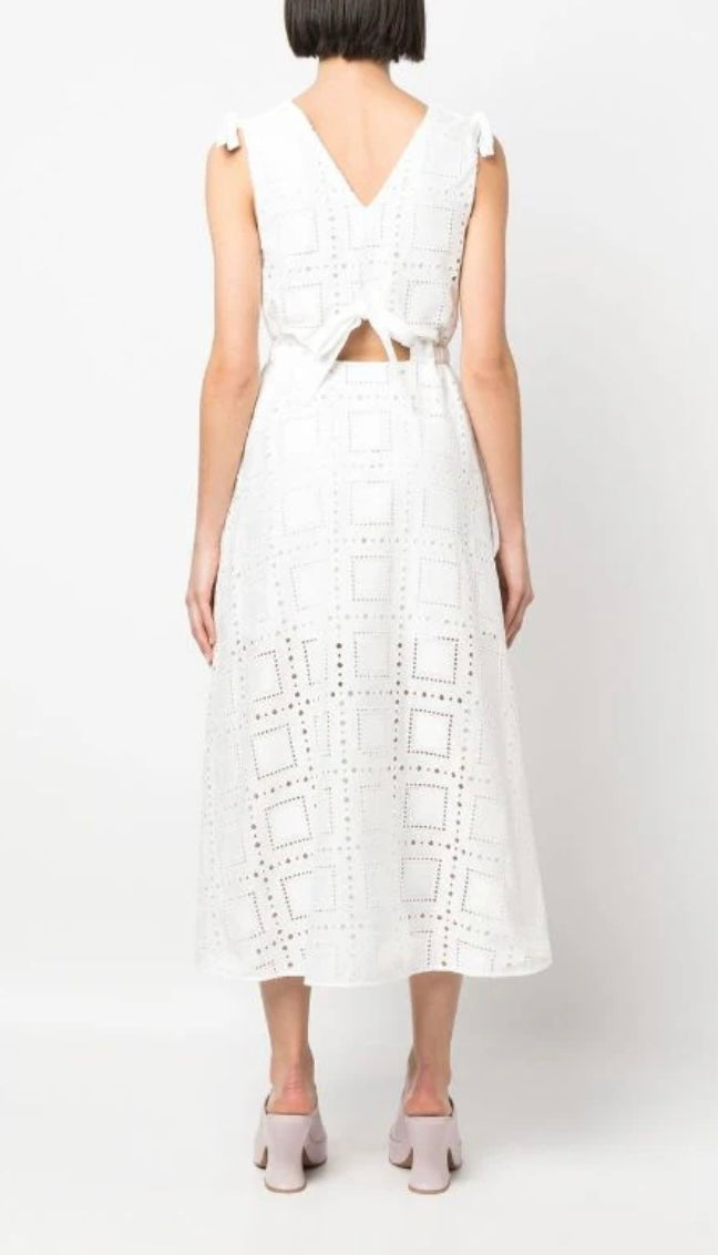 MSGM White Cutout Midi Dress