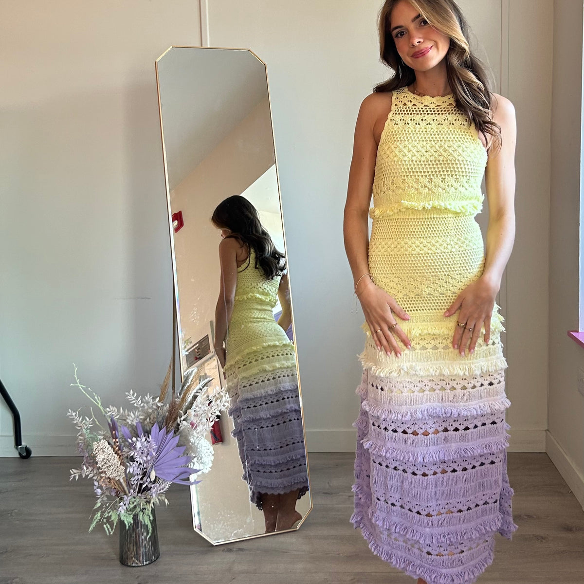 Dégradé Crochet-knit Cotton Midi Dress