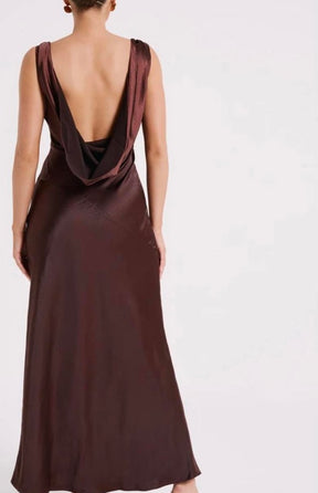 Meshki Nadia Maxi Satin Dress With Back Cowl - Brown