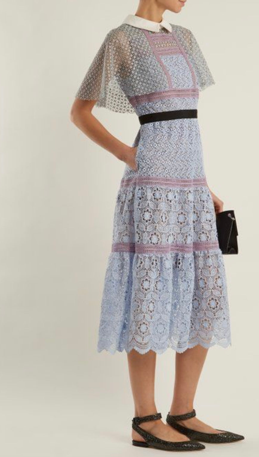 Self-Portrait Contrast Collar Lace Midi Dress