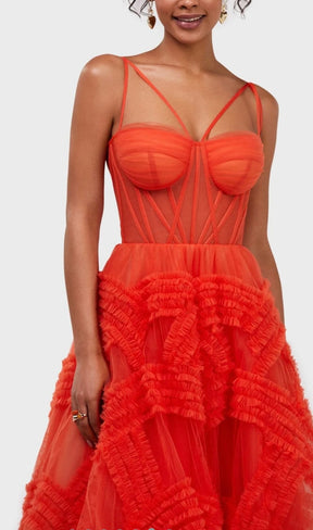 Milla Tangerine Tulle Ornament Maxi Dress