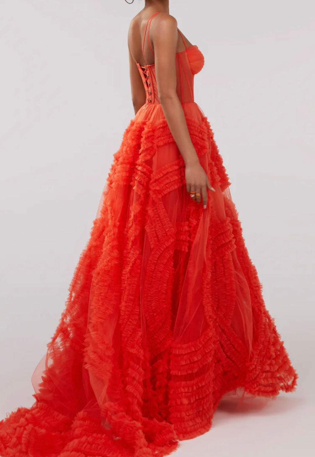 Milla Tangerine Tulle Ornament Maxi Dress