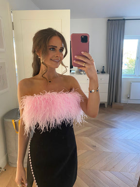 self portrait pink feather dress SELF-PORTRAIT Feather-trimmed crystal-embellished stretch-mesh mini dress