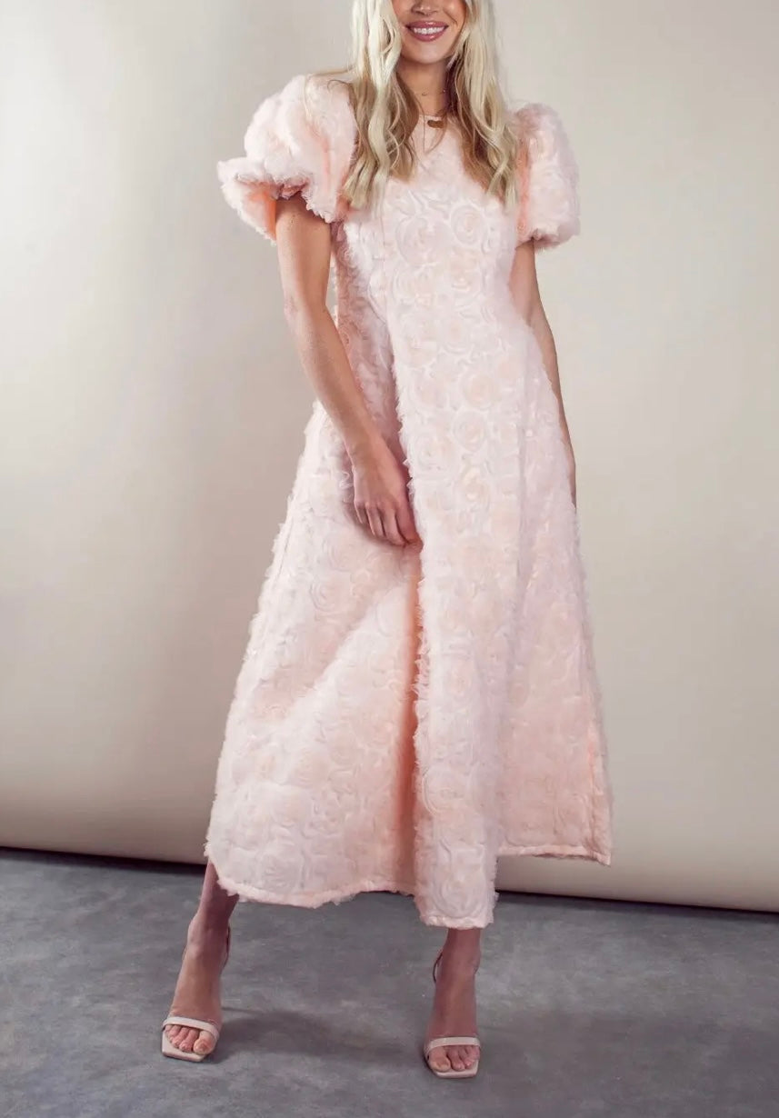 Anne Louise Boutique Blush Pink Puff Sleeve Dress