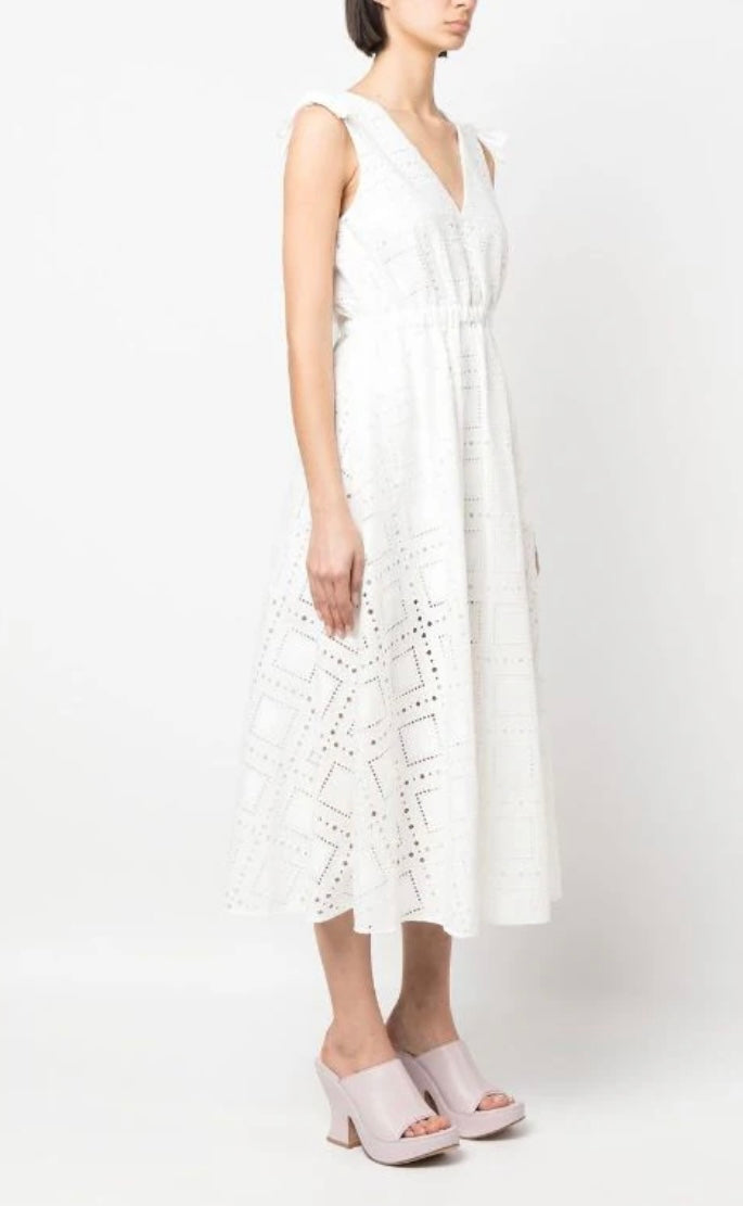 MSGM White Cutout Midi Dress