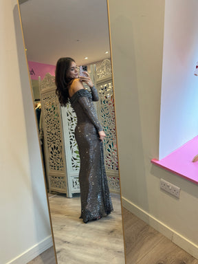 Self-Portrait Crystal-Embellished Fishnet Gown