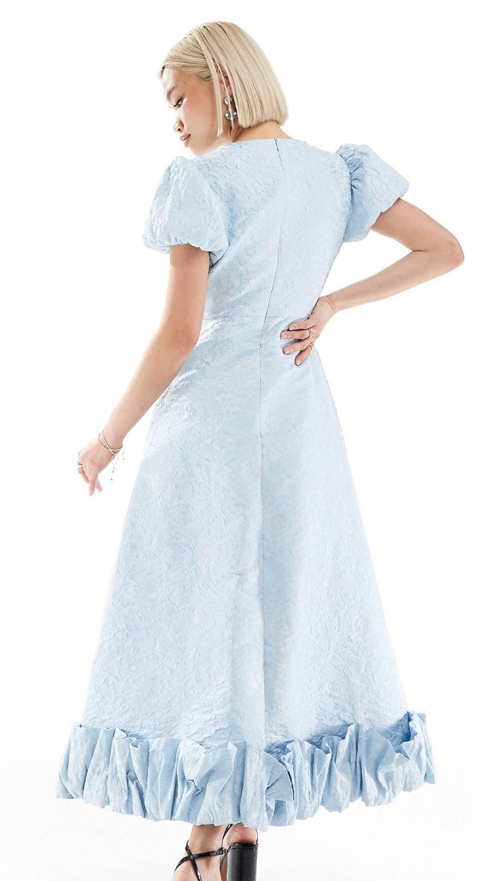 Sister Jane Puff Sleeve Ruffle Hem Midaxi Dress In Powder Blue