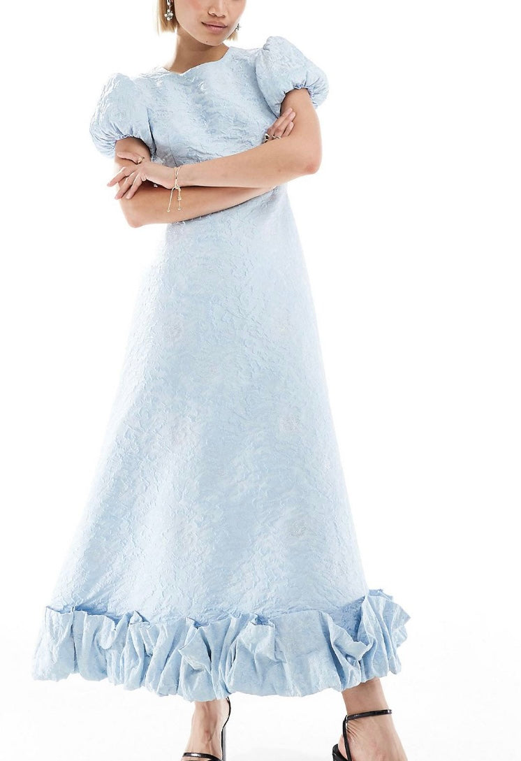 Sister Jane Puff Sleeve Ruffle Hem Midaxi Dress In Powder Blue