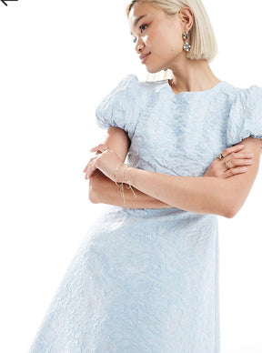 Sister Jane Puff Sleeve Ruffle Hem Midaxi Dress In Powder Blue