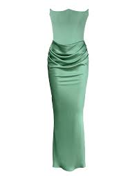 Adrienne Sage Green Strapless Gown