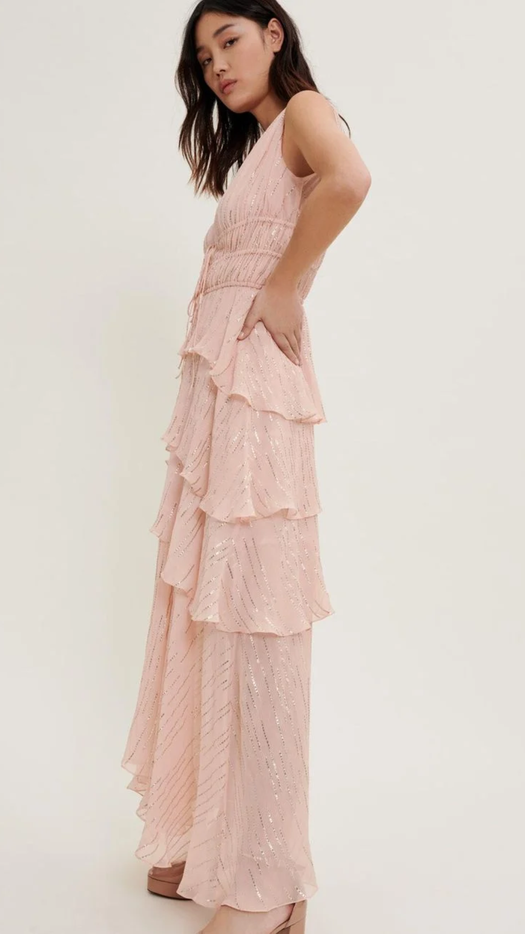 Maje Rufflinette Silk Maxi Dress - Rose