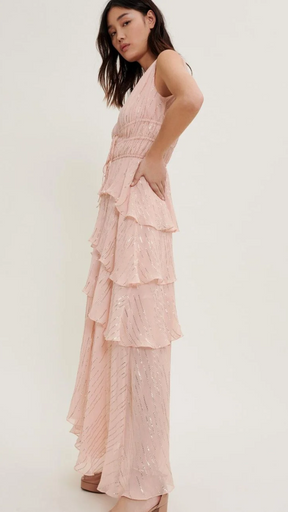 Maje Rufflinette Silk Maxi Dress - Rose