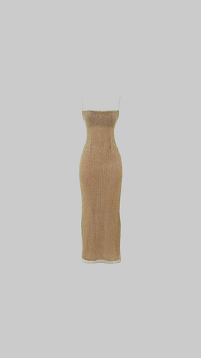 House of CB Alondra Cafe Au Lait Beaded Maxi Dress