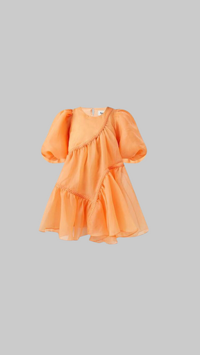 Riviera Asymmetric Puff Sleeve Smock Dress - Orange