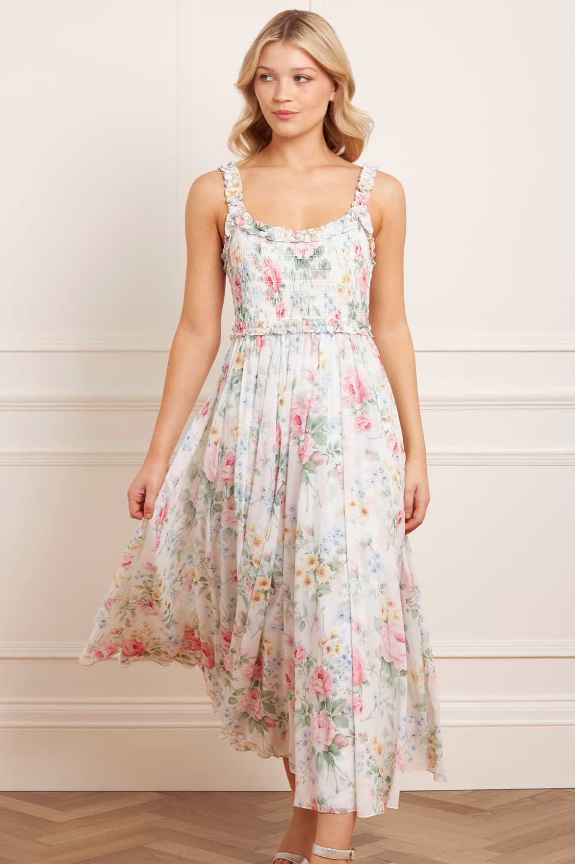 Needles & Thread Pompadour Garden Chiffon Smocked Gown
