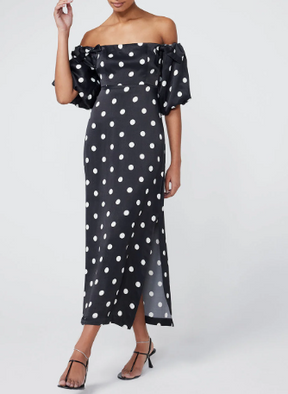 Kitri Cecelia Black Polka Dot Bardot Dress