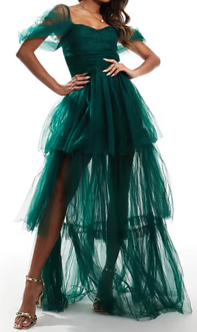 Lace and Beads Sydney Off Shoulder Tulle Maxi Dress