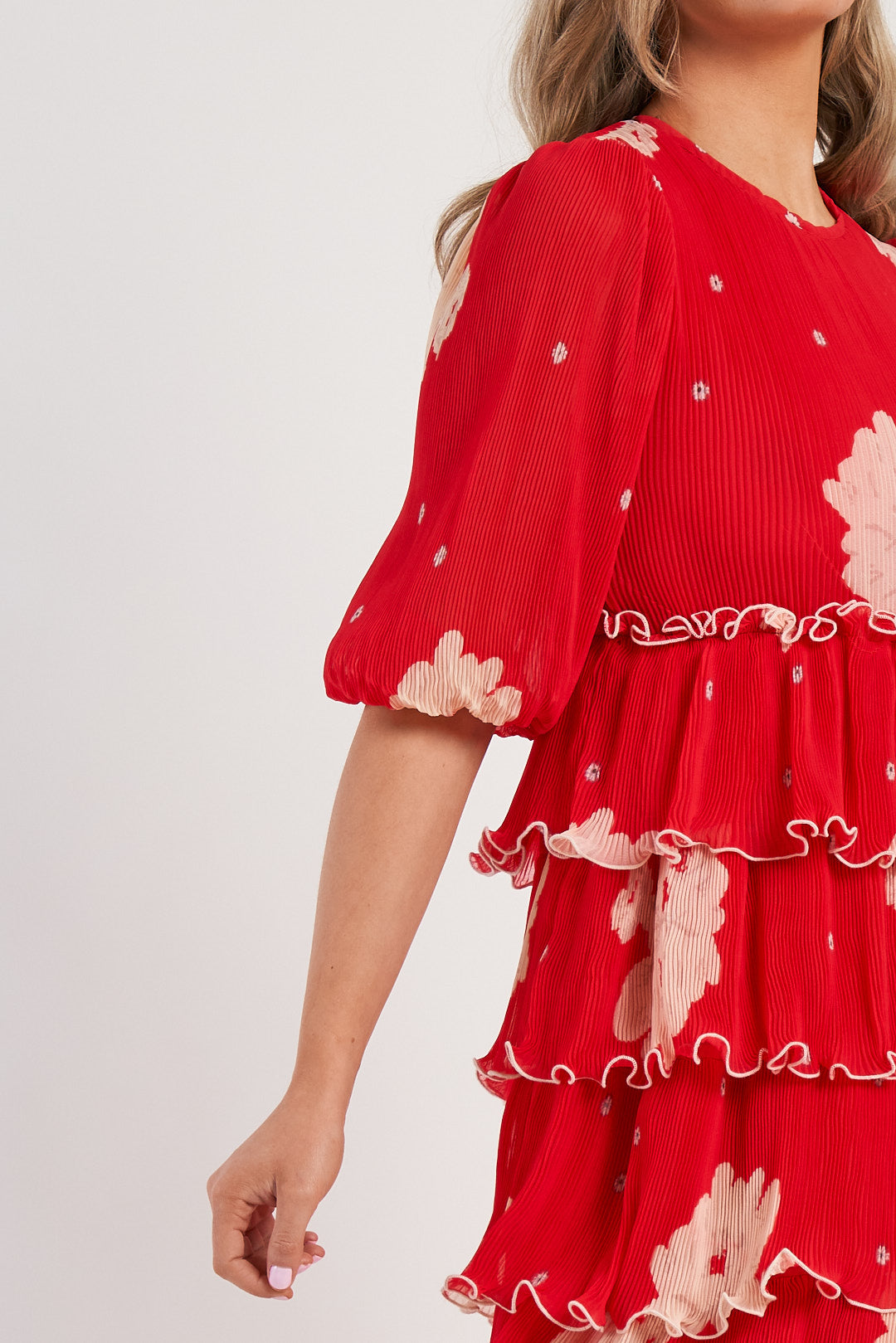 Ganni Red Floral Tiered Midi