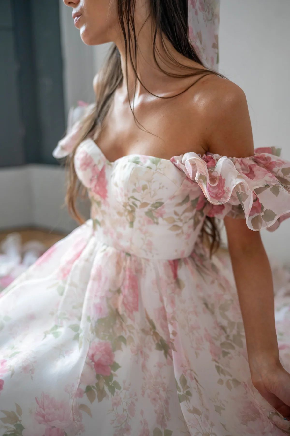 Puff sleeve corset floral dress