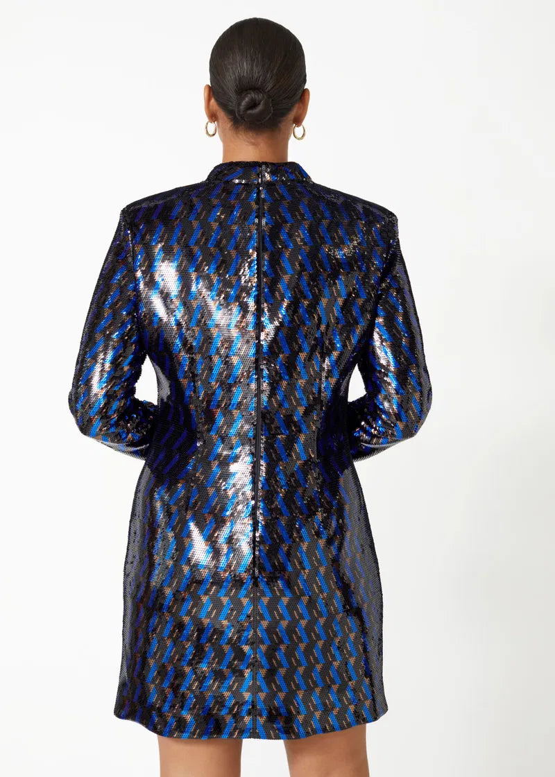 & Other Stories Blue And Black Geometric Sequin Mini Dress