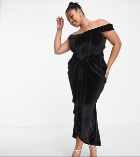 Velvet Corset Detail Midi Dress