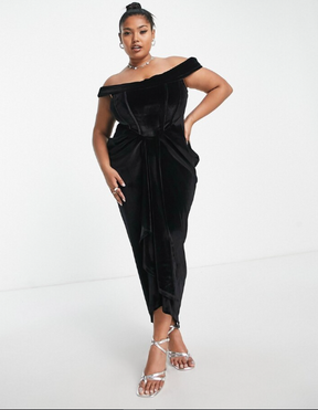 Velvet Corset Detail Midi Dress