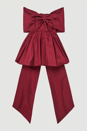 Karen Millen Bow Detail Taffeta Woven Mini Dress - Burgundy